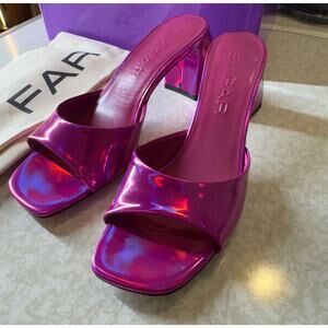 NWT BY FAR Romy Laq Square Fuschia Iridescent LAC Mules Sandals Women's 39/8.5